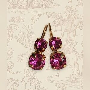 2.55 Carats  Pink Ruby Synthetic In Two Stone Drop Gold Plated Earrings